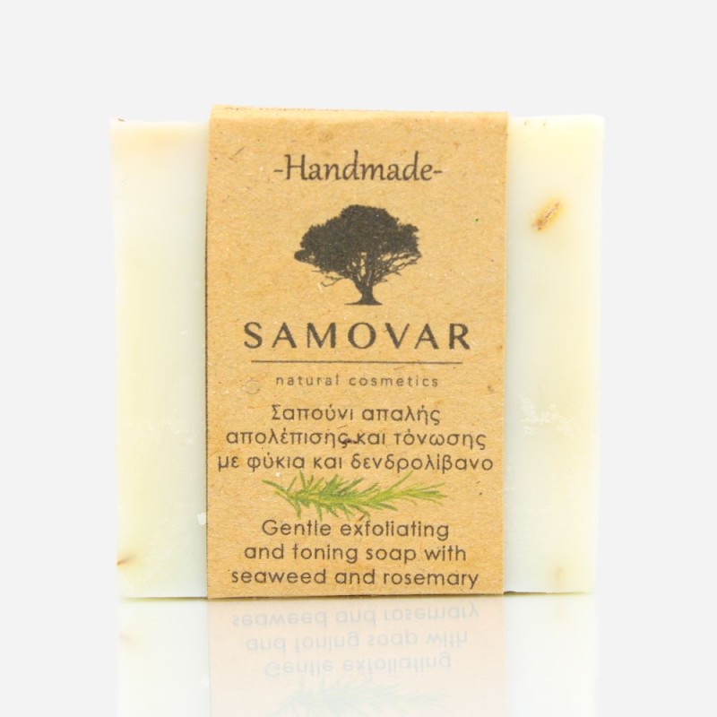 Σαπούνι απαλής απολέπισης και τόνωσης με φύκια και δενδρολίβανο με οικολογικό σφουγγάρι-σαπουνοθήκη
