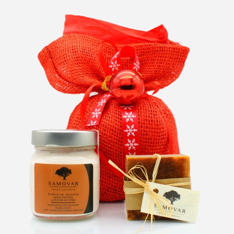 Κόκκινο τσουβαλάκι με σετ σώματος Βανίλια και πιπέρι (2 προϊόντα)