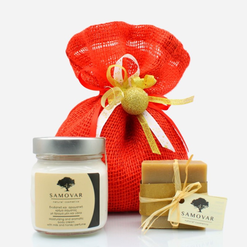 Κόκκινο τσουβαλάκι με σετ περιποίησης Μέλι και Γάλα (2 προϊόντα)